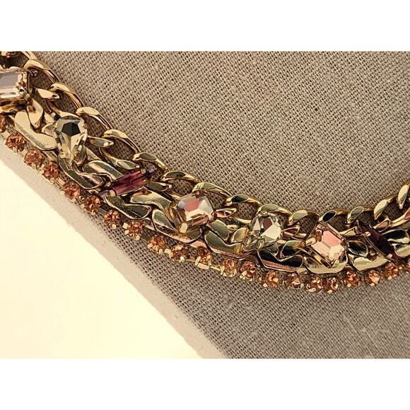 NECKLACE-CHOKER-COLLAR-BANANA REPUBLIC-Gold-Multi Rhinestones-Bling-Classic - Picture 6 of 16
